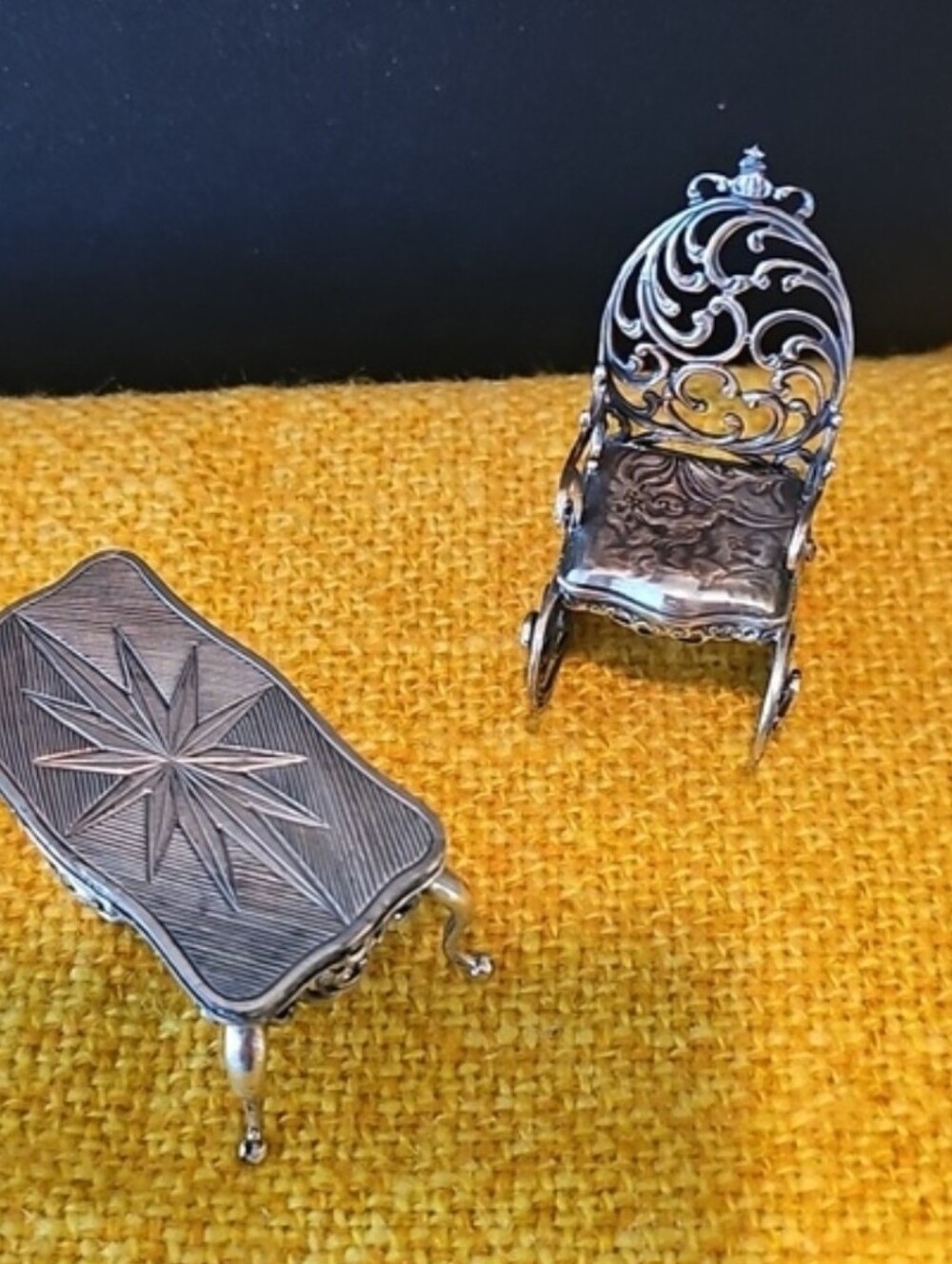 Rare Gebrüder Kühn 925 Sterling Silver Miniature Table & Rocking Chair